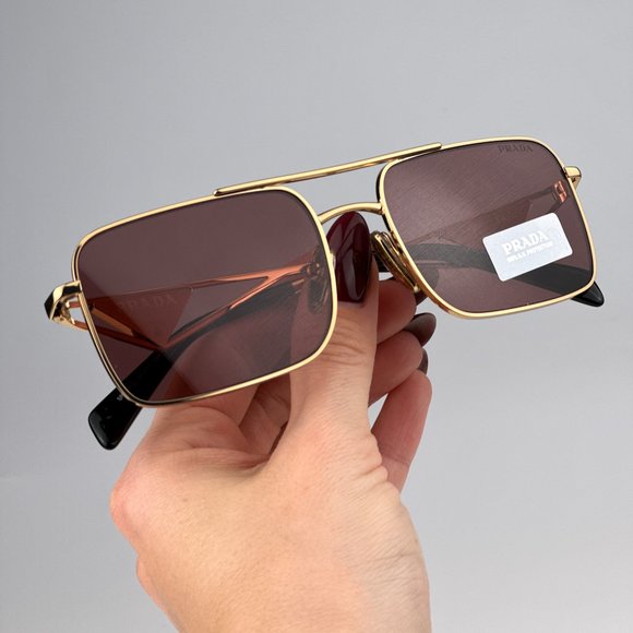 Prada PRA52S 5AK08S Sunglasses Gold Dark Violet Pilot Unisex PR A52S - Picture 5 of 12